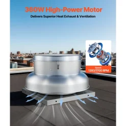 VEVOR Roof Exhaust Fan, Attic Vent Fan with High-Power Motor, 24.8inch Fan Base Heavy-Duty Aluminum Alloy, Speed Control Adjustable Airflow 3000/3900CFM, Compact for Garage,Kitchen,Bathroom,Silver