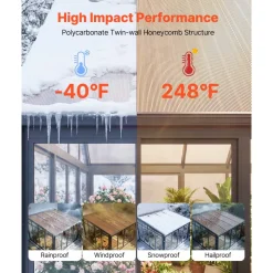 VEVOR Roof Panels, 12Pcs Polycarbonate Roofing Panels Double Layer, High Impact Corrugated Plastic Greenhouse Replacement Cover, Waterproof for Gazebos, Chicken Coops, Home, Garden (5' x 2' x 0.24