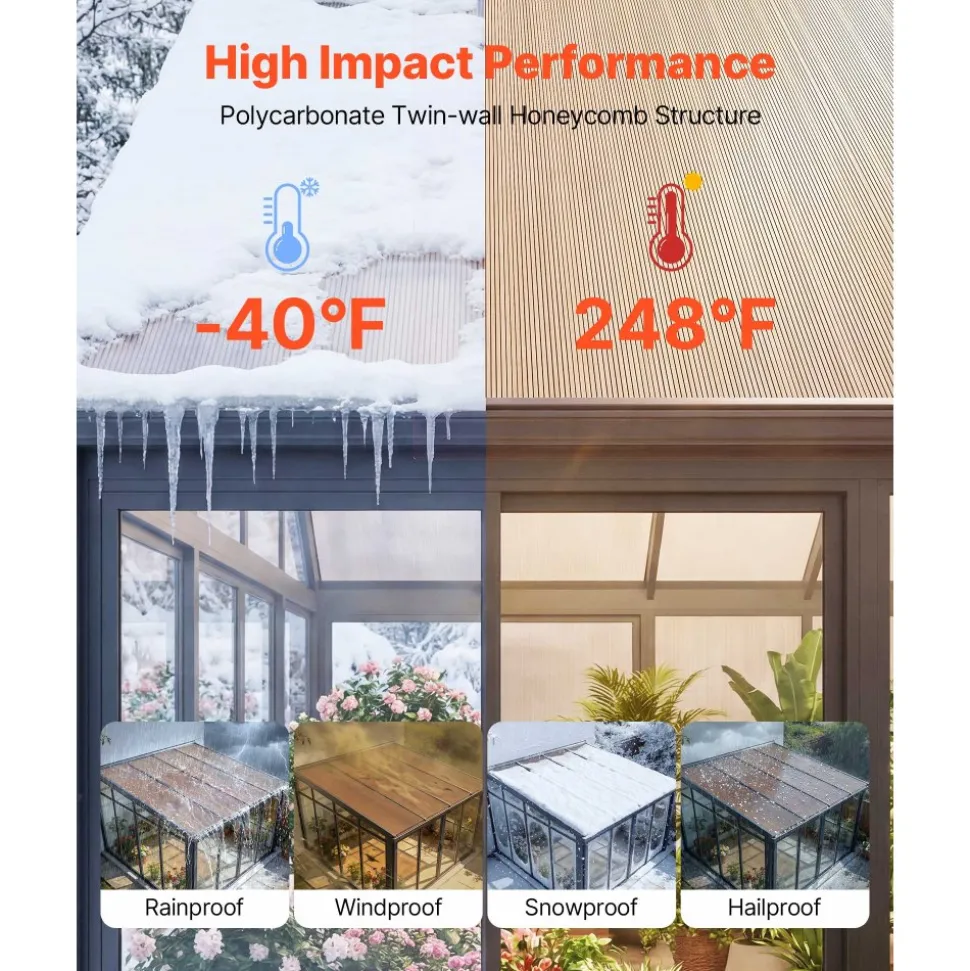 VEVOR Roof Panels, 12Pcs Polycarbonate Roofing Panels Double Layer, High Impact Corrugated Plastic Greenhouse Replacement Cover, Waterproof for Gazebos, Chicken Coops, Home, Garden (5' x 2' x 0.24")