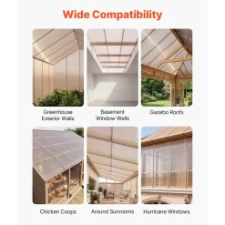 VEVOR Roof Panels, 12Pcs Polycarbonate Roofing Panels Double Layer, High Impact Corrugated Plastic Greenhouse Replacement Cover, Waterproof for Gazebos, Chicken Coops, Home, Garden (5' x 2' x 0.24