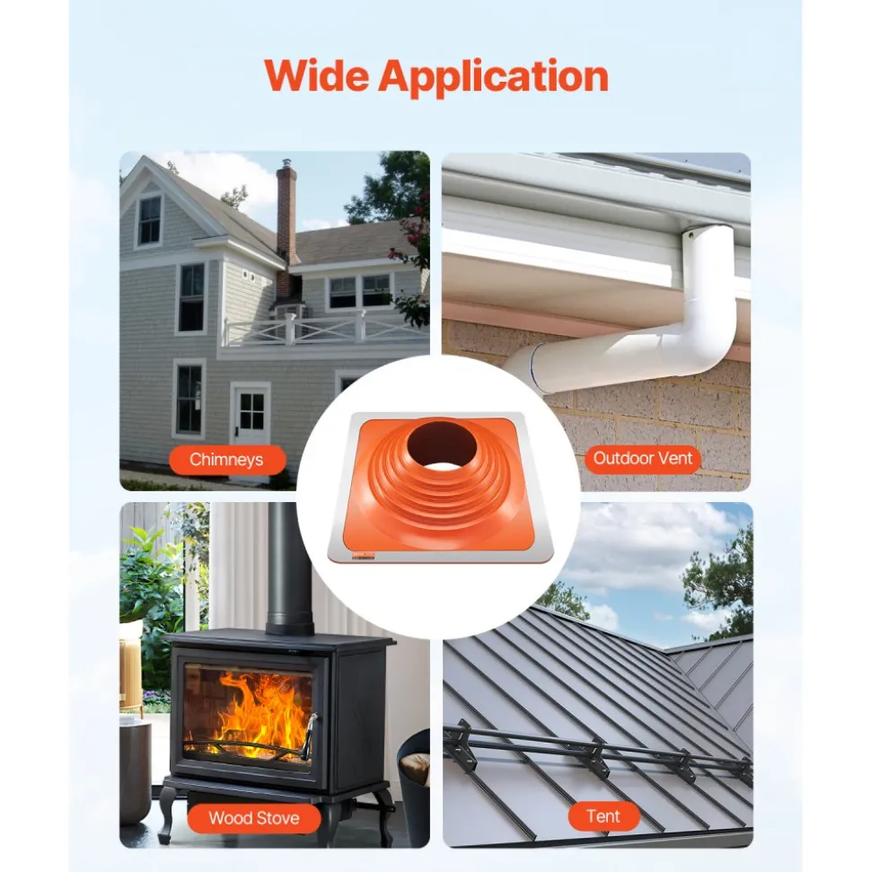 VEVOR Roof Pipe Flashing Boot, Fit Pipe OD 10" to 18", Flexible Silicone Roofing Jack Pipe Flashing, High Temp -101℉ to 437℉, Endurable Square Metal Base, for Chimney, Wood Stove & Outdoor Vent Pipes