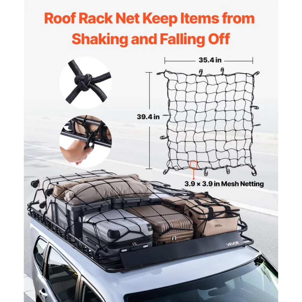 VEVOR Roof Rack Basket, 64 x 50 x 4.1 in, Universal Rooftop Cargo Carrier with Two 35.4 x 39.4 in Cargo Net,150 lbs Max Car Top Luggage Holder, 4.1 in Fence, Anti-Rust Alloy Steel, for SUV Truck Car