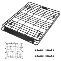 VEVOR Roof Rack Basket, 64 x 50 x 4.1 in, Universal Rooftop Cargo Carrier with Two 35.4 x 39.4 in Cargo Net,150 lbs Max Car Top Luggage Holder, 4.1 in Fence, Anti-Rust Alloy Steel, for SUV Truck Car