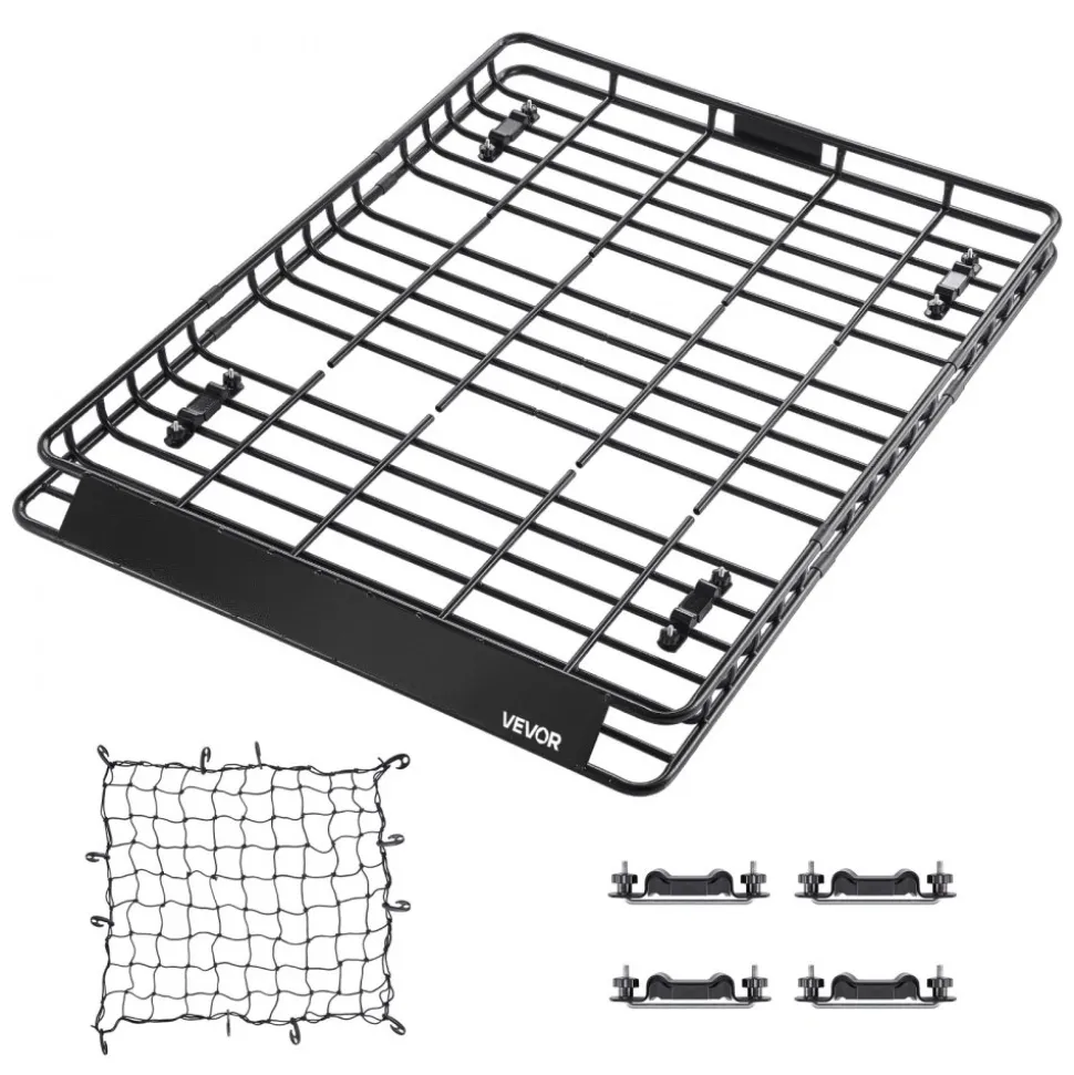 VEVOR Roof Rack Basket, 64 x 50 x 4.1 in, Universal Rooftop Cargo Carrier with Two 35.4 x 39.4 in Cargo Net,150 lbs Max Car Top Luggage Holder, 4.1 in Fence, Anti-Rust Alloy Steel, for SUV Truck Car