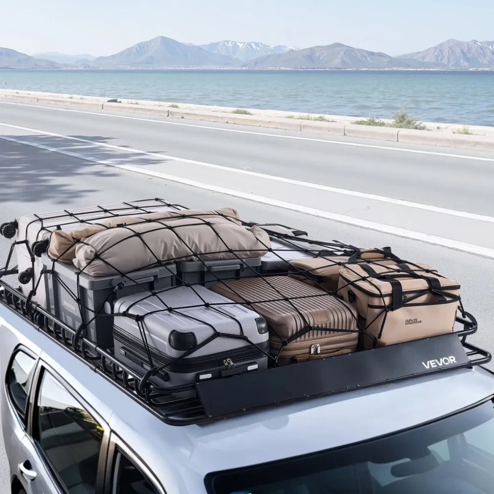 VEVOR Roof Rack Basket, 64 x 50 x 4.1 in, Universal Rooftop Cargo Carrier with Two 35.4 x 39.4 in Cargo Net,150 lbs Max Car Top Luggage Holder, 4.1 in Fence, Anti-Rust Alloy Steel, for SUV Truck Car