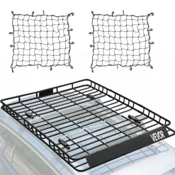 VEVOR Roof Rack Basket, 64 x 50 x 4.1 in, Universal Rooftop Cargo Carrier with Two 35.4 x 39.4 in Cargo Net,150 lbs Max Car Top Luggage Holder, 4.1 in Fence, Anti-Rust Alloy Steel, for SUV Truck Car