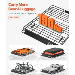 VEVOR Roof Rack Basket, 64 x 50 x 4.1 in, Universal Rooftop Cargo Carrier with Two 35.4 x 39.4 in Cargo Net,150 lbs Max Car Top Luggage Holder, 4.1 in Fence, Anti-Rust Alloy Steel, for SUV Truck Car