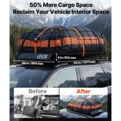 VEVOR Roof Rack Cargo Basket, 54 x 34 x 4 in, Heavy Duty Roof Top Carrier Basket with Waterproof Bag, Cargo Net, Ratchet Straps, 200 lbs Capacity, Universal Car Top Luggage Holder, for SUV Truck Car