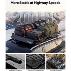VEVOR Roof Rack Cargo Basket, 46 x 36 x 4 in, Heavy Duty Roof Top Carrier Basket with Folding Design, 200 lbs Capacity, All-Weather Easy-Install Car Top Luggage Holder, Universal Fit for SUV Truck Car