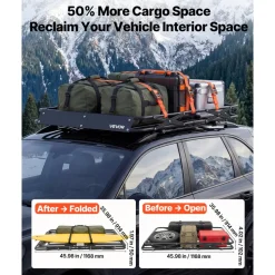 VEVOR Roof Rack Cargo Basket, 46 x 36 x 4 in, Heavy Duty Roof Top Carrier Basket with Folding Design, 200 lbs Capacity, All-Weather Easy-Install Car Top Luggage Holder, Universal Fit for SUV Truck Car