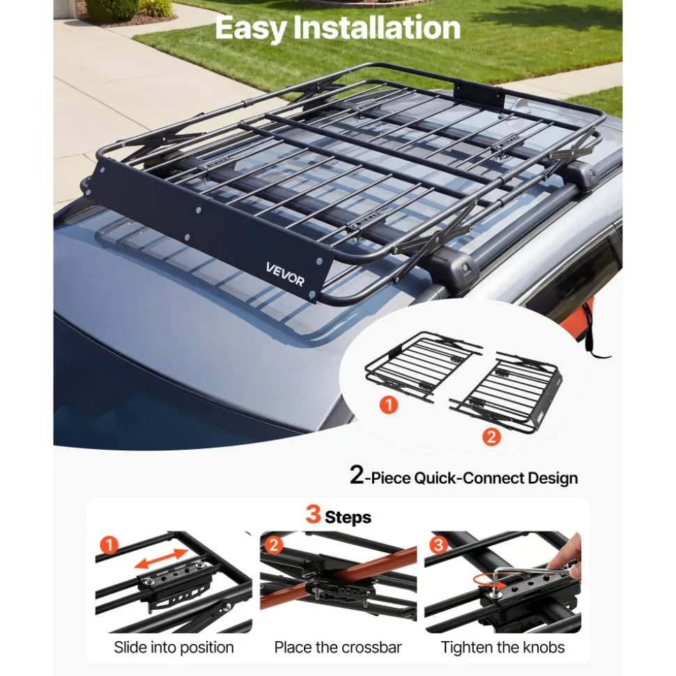 VEVOR Roof Rack Cargo Basket, 46 x 36 x 4 in, Heavy Duty Roof Top Carrier Basket with Folding Design, 200 lbs Capacity, All-Weather Easy-Install Car Top Luggage Holder, Universal Fit for SUV Truck Car