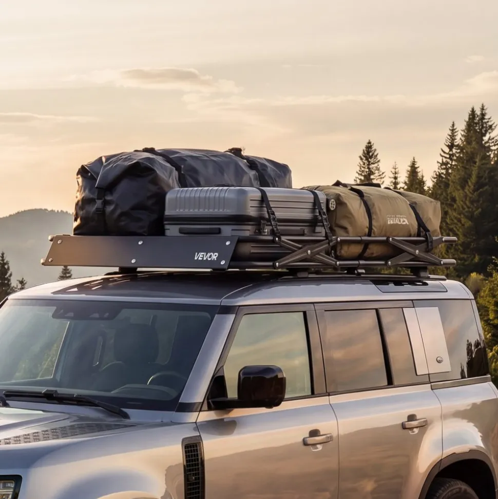 VEVOR Roof Rack Cargo Basket, 46 x 36 x 4 in, Heavy Duty Roof Top Carrier Basket with Folding Design, 200 lbs Capacity, All-Weather Easy-Install Car Top Luggage Holder, Universal Fit for SUV Truck Car
