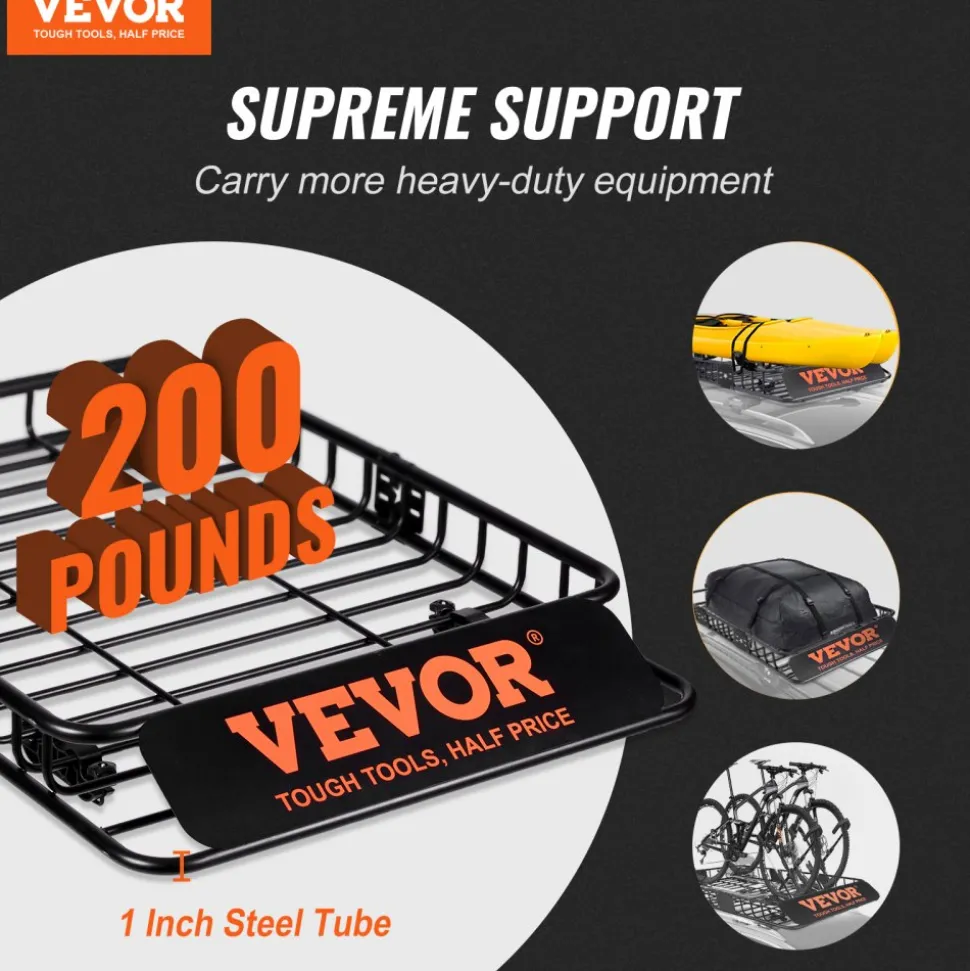 VEVOR Roof Rack Cargo Basket, 51" x 36" x 5" Rooftop Cargo Carrier w/ 15 Cu Ft Waterproof Cargo Bag, 200 LBS Capacity Universal Rack Carrier for SUV, Truck