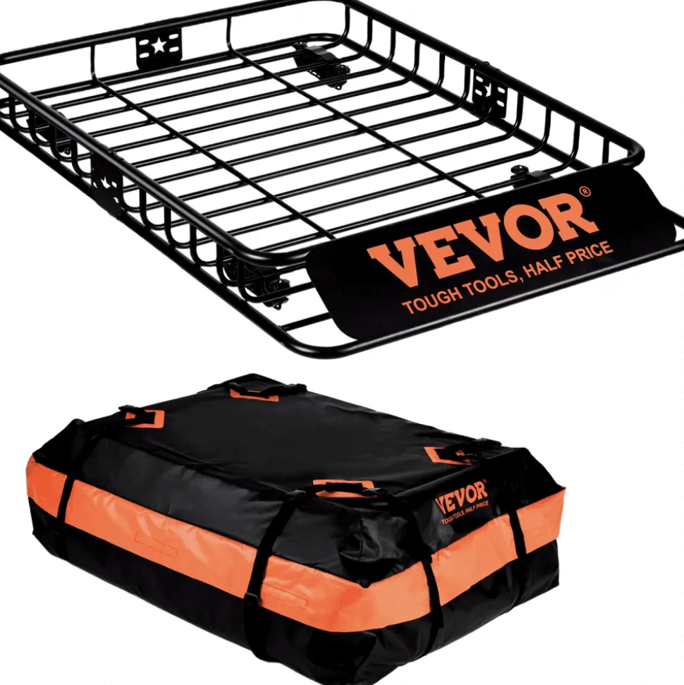 VEVOR Roof Rack Cargo Basket, 51" x 36" x 5" Rooftop Cargo Carrier w/ 15 Cu Ft Waterproof Cargo Bag, 200 LBS Capacity Universal Rack Carrier for SUV, Truck