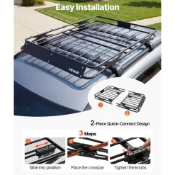 VEVOR Roof Rack Cargo Basket, 51 x 36 x 4 in, Heavy Duty Roof Top Carrier Basket with Folding Design, 200 lbs Capacity, All-Weather Easy-Install Car Top Luggage Holder, Universal Fit for SUV Truck Car