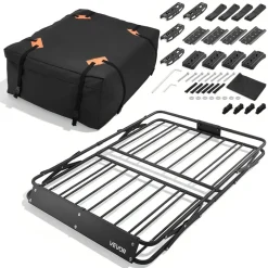VEVOR Roof Rack Cargo Basket, 51 x 36 x 4 in, Heavy Duty Roof Top Carrier Basket with Folding Design, 200 lbs Capacity, All-Weather Easy-Install Car Top Luggage Holder, Universal Fit for SUV Truck Car