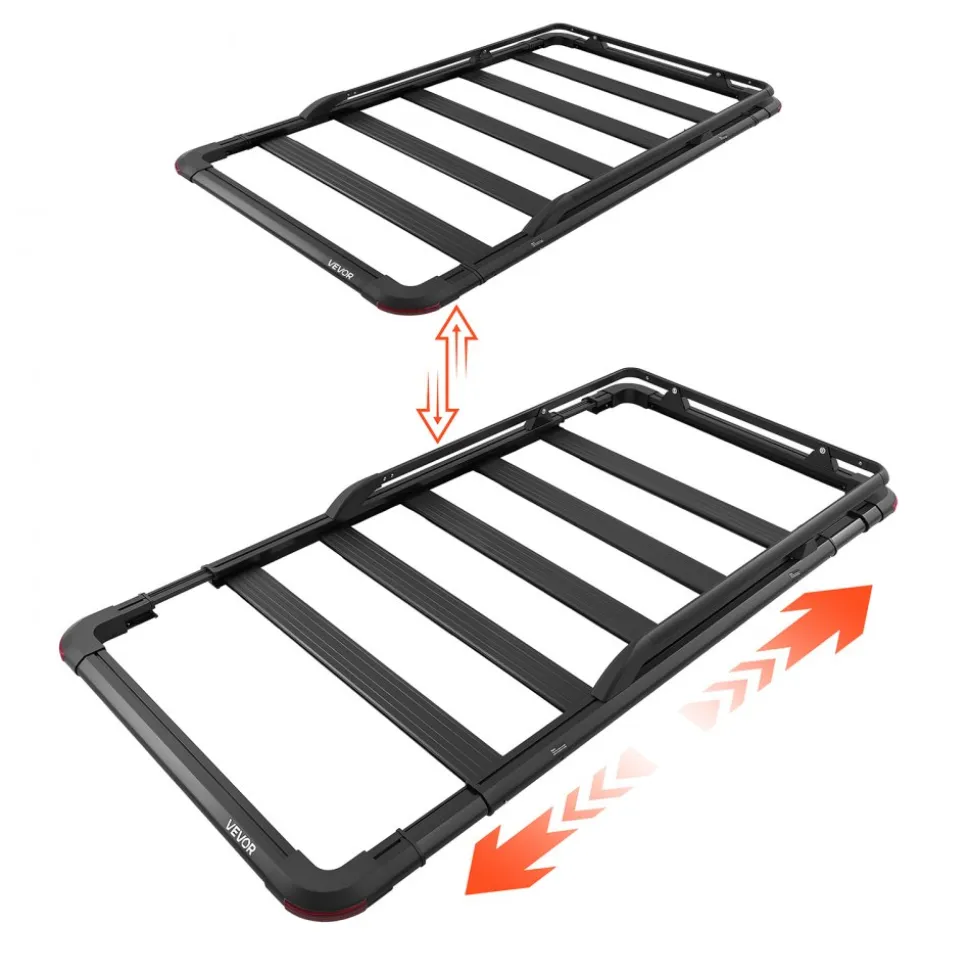 VEVOR Roof Rack Cargo Basket, 64 x 39 x 4.53 in, Heavy Duty Roof Top Carrier Basket with Extension, 200 lbs Capacity, All-Weather Car Top Luggage Holder, Universal Fit for SUVs Trucks Vehicles Pickups