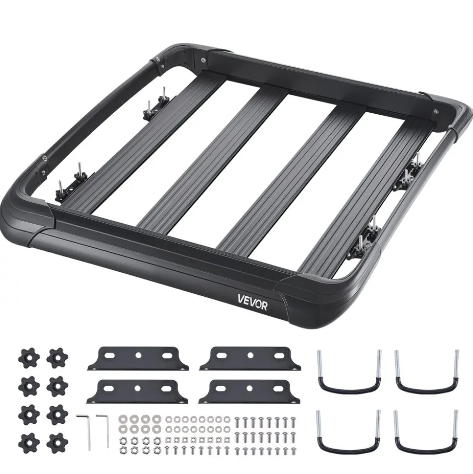 VEVOR Roof Rack Cargo Carrier, 48 x 40 x 5.6 in, Universal Rooftop Cargo Basket, Car Top Luggage Holder with 150 lbs Max Load Capacity, 4.1 in Fence, Anti-Rust Alloy Steel, Wind Fairing, for SUV Car