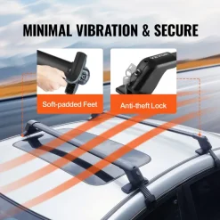 VEVOR Roof Rack Cross Bars, Aluminum Roof Rack Crossbars, Fit Roof without Side Rail, 155 lbs Load Capacity, Adjustable Bare Roof Crossbars with Locks, for SUVs, Sedans, and Vans