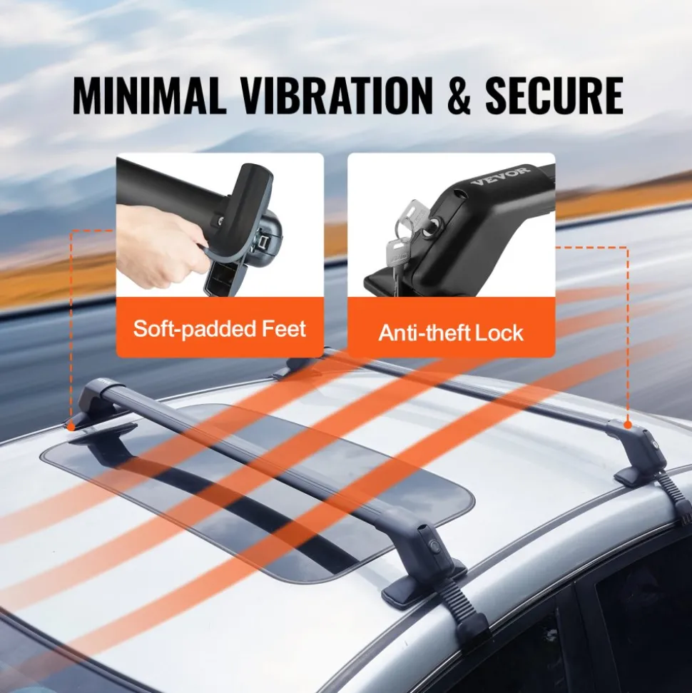 VEVOR Roof Rack Cross Bars, Aluminum Roof Rack Crossbars, Fit Roof without Side Rail, 155 lbs Load Capacity, Adjustable Bare Roof Crossbars with Locks, for SUVs, Sedans, and Vans