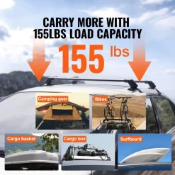 VEVOR Roof Rack Cross Bars, Aluminum Roof Rack Crossbars, Fit Roof without Side Rail, 155 lbs Load Capacity, Adjustable Bare Roof Crossbars with Locks, for SUVs, Sedans, and Vans