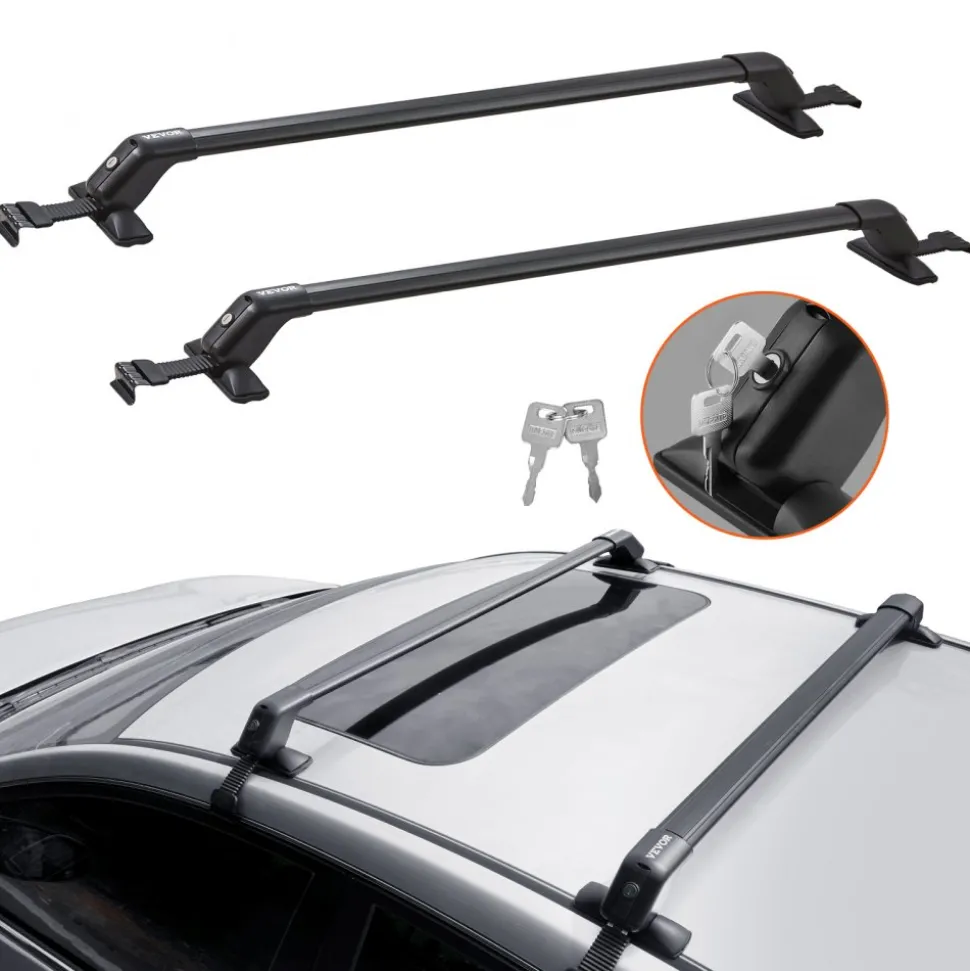 VEVOR Roof Rack Cross Bars, Aluminum Roof Rack Crossbars, Fit Roof without Side Rail, 155 lbs Load Capacity, Adjustable Bare Roof Crossbars with Locks, for SUVs, Sedans, and Vans