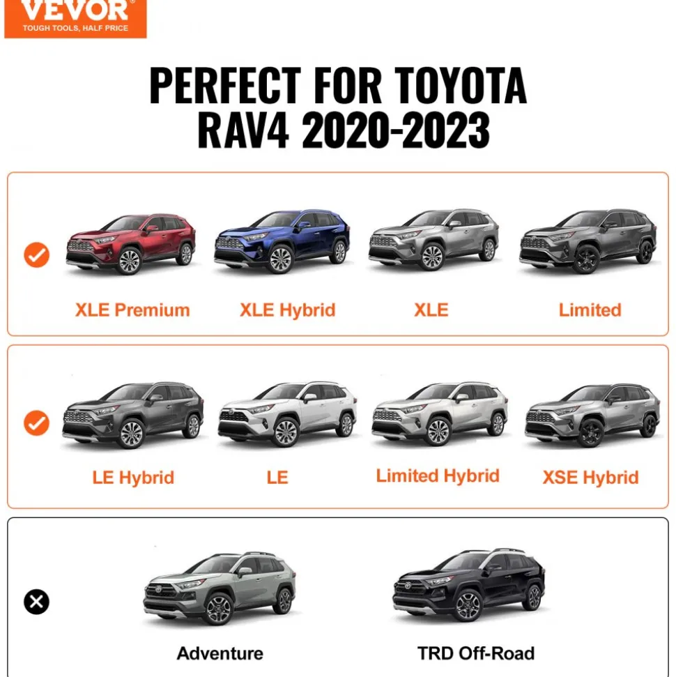 VEVOR Roof Rack Cross Bars, Compatible with Toyota RAV4 2020-2023, 160lbs Load Capacity, Aluminum Anti-Rust Crossbars with Locks, Rooftop Cargo Bag Luggage Carrier (Not Fit for Adventure/TRD Off-Road)