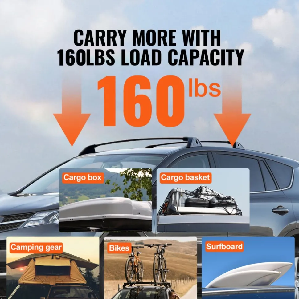 VEVOR Roof Rack Cross Bars, Compatible with Toyota RAV4 2020-2023, 160lbs Load Capacity, Aluminum Anti-Rust Crossbars with Locks, Rooftop Cargo Bag Luggage Carrier (Not Fit for Adventure/TRD Off-Road)