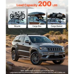 VEVOR Roof Rack Cross Bars, Fits Jeep Grand Cherokee 2011-2021 (With Grooved Side Rails), 200 LBS Capacity, Lockable Heavy Duty Aluminum Crossbar Racks Roof Rail Rooftop Luggage Canoe