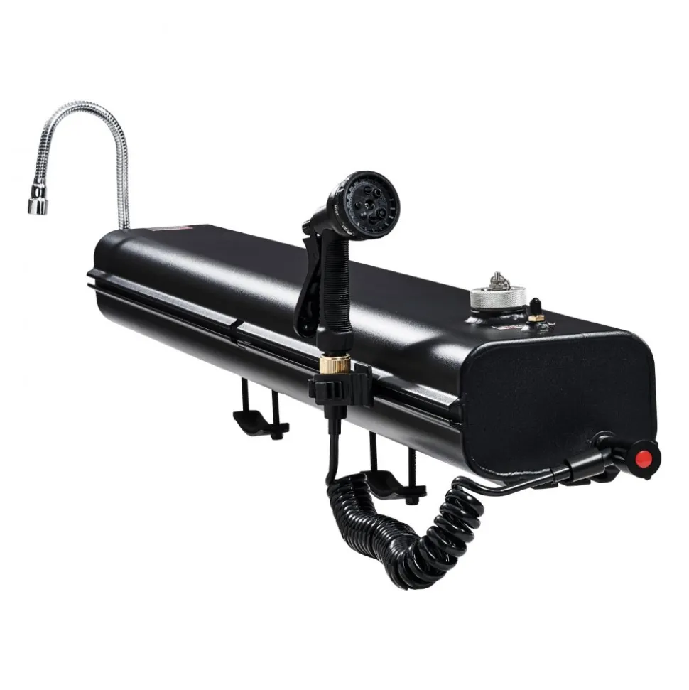 VEVOR Roof Rack Water Tank, 7 Gal, Multi-Dispensing Outdoor Tank with 2 Splash-Guard Panels & T-slot, High-Capacity Aluminum Tank with Pressurization Port, Fit for Trunks, Roll Bars, Crossbars