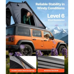 VEVOR Rooftop Tent Hard Shell, 2-3 Person Aluminum Roof Top Tent Hardshell with Tri-Color LED Light, Thick Mattress & Window, Waterproof Windproof Overland Camping Car Roof Rack for Jeep SUV Pickup