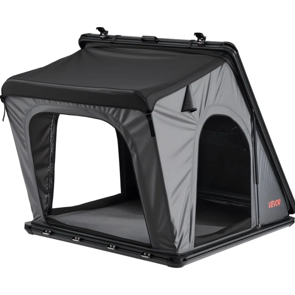 VEVOR Rooftop Tent Hard Shell, 2-3 Person Aluminum Roof Top Tent Hardshell with Tri-Color LED Light, Thick Mattress & Window, Waterproof Windproof Overland Camping Car Roof Rack for Jeep SUV Pickup
