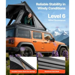 VEVOR Rooftop Tent Hard Shell, 2-3 Person Aluminum Roof Top Tent Hardshell with Tri-Color LED Light & Thick Mattress, Waterproof Windproof Overland Camping Car Roof Rack Suitable for Jeep SUV Pickup