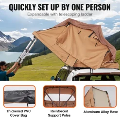 VEVOR Rooftop Tent Hard Shell, Naturnest Rooftop Tent Hardshell for 2-3 Person, Folding Hard Shell Roof Top Tent with Telescopic Ladder Mattress PVC Cover Bag, Waterproof for Jeep SUV Van Pickup Truck