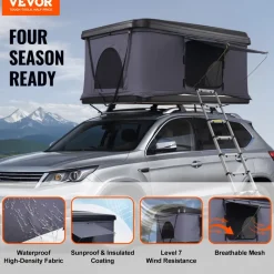VEVOR Rooftop Tent Hard Shell, Naturnest Rooftop Tent Hardshell for 2-3 Person, Hard Shell Roof Top Tent with Telescopic Ladder Thick Mattress, Waterproof Windproof for Jeep SUV Van Pickup Truck