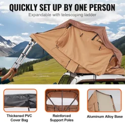 VEVOR Rooftop Tent Hard Shell, Naturnest Rooftop Tent Hardshell for 2-3 Person, Folding Hard Shell Roof Top Tent with Telescopic Ladder Mattress PVC Cover Bag, Waterproof for Jeep SUV Van Pickup Truck