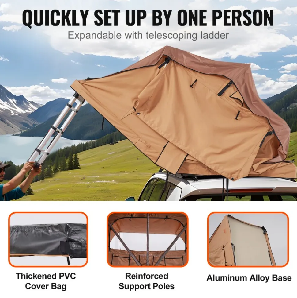 VEVOR Rooftop Tent Hard Shell, Naturnest Rooftop Tent Hardshell for 2-3 Person, Folding Hard Shell Roof Top Tent with Telescopic Ladder Mattress PVC Cover Bag, Waterproof for Jeep SUV Van Pickup Truck