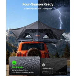 VEVOR Rooftop Tent, 2-3 Person Foldable Aluminum Roof Top Tent with Tri-Color LED Light, Thick Mattress & 10 Windows, Waterproof Windproof Overland Camping Car Roof Rack Suitable for Jeep SUV Pickup