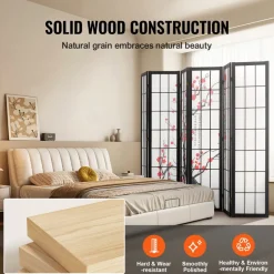 VEVOR Room Divider, 6 Panel Japanese Room Divider Screen, Wood Folding Privacy Screen Indoor, Japanese Partition Portable Decoration Dividers, for Room Separation Home Office Restaurant & Bedroom