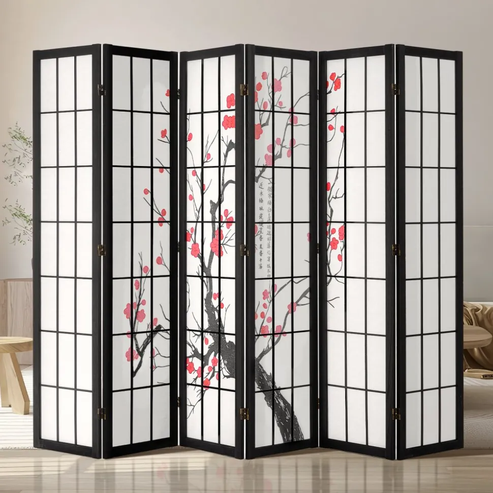 VEVOR Room Divider, 6 Panel Japanese Room Divider Screen, Wood Folding Privacy Screen Indoor, Japanese Partition Portable Decoration Dividers, for Room Separation Home Office Restaurant & Bedroom