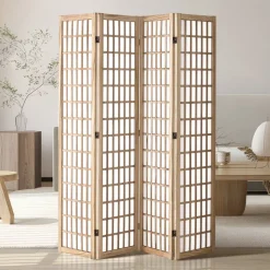 VEVOR Room Divider, 4 Panel Japanese Room Divider, Folding Privacy Screen Indoor, Portable Partition Dividers and Decoration Screens, for Room Separation, Home, Office, Restaurant & Bedroom (Natural)