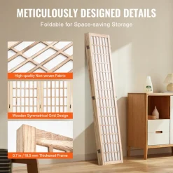 VEVOR Room Divider, 4 Panel Japanese Room Divider, Folding Privacy Screen Indoor, Portable Partition Dividers and Decoration Screens, for Room Separation, Home, Office, Restaurant & Bedroom (Natural)