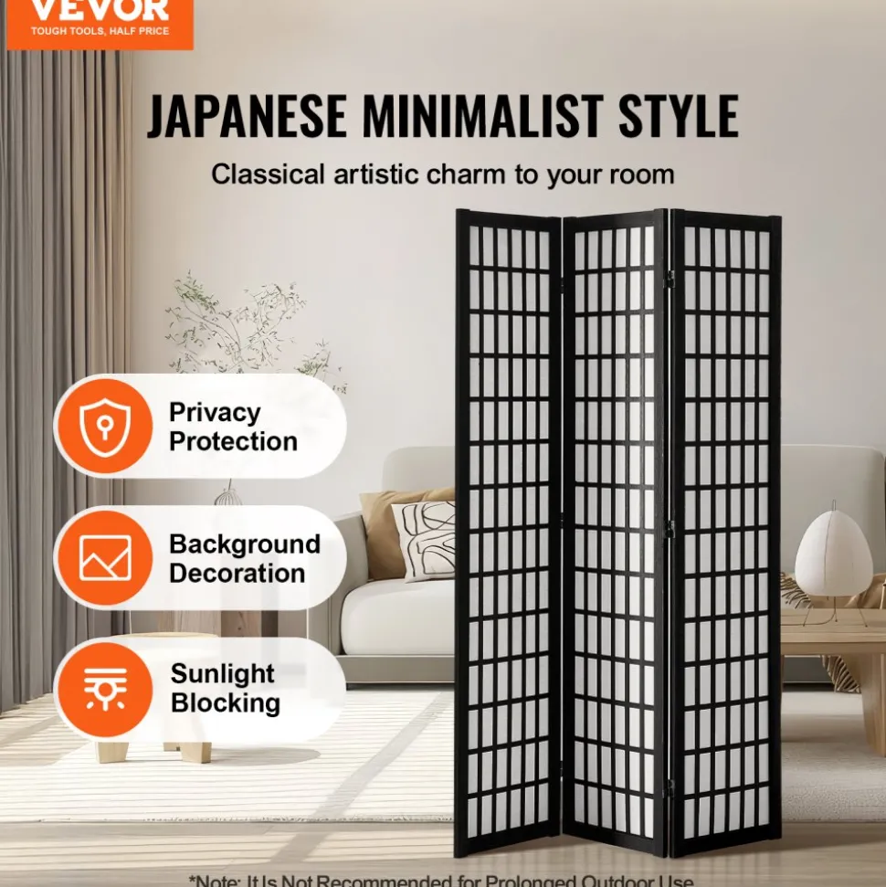 VEVOR Room Divider, 3 Panel Japanese Room Divider, Wood Folding Privacy Screen Indoor, Japanese Partition Dividers Portable Decoration Screens, for Room Separation Home Office Restaurant & Bedroom