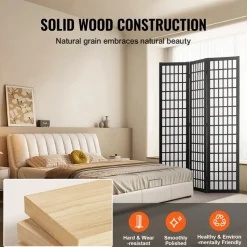 VEVOR Room Divider, 3 Panel Japanese Room Divider, Wood Folding Privacy Screen Indoor, Japanese Partition Dividers Portable Decoration Screens, for Room Separation Home Office Restaurant & Bedroom