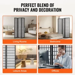 VEVOR Room Divider, 3 Panel Japanese Room Divider, Wood Folding Privacy Screen Indoor, Japanese Partition Dividers Portable Decoration Screens, for Room Separation Home Office Restaurant & Bedroom