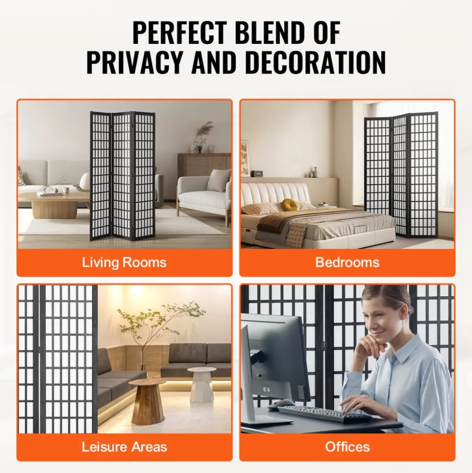 VEVOR Room Divider, 3 Panel Japanese Room Divider, Wood Folding Privacy Screen Indoor, Japanese Partition Dividers Portable Decoration Screens, for Room Separation Home Office Restaurant & Bedroom