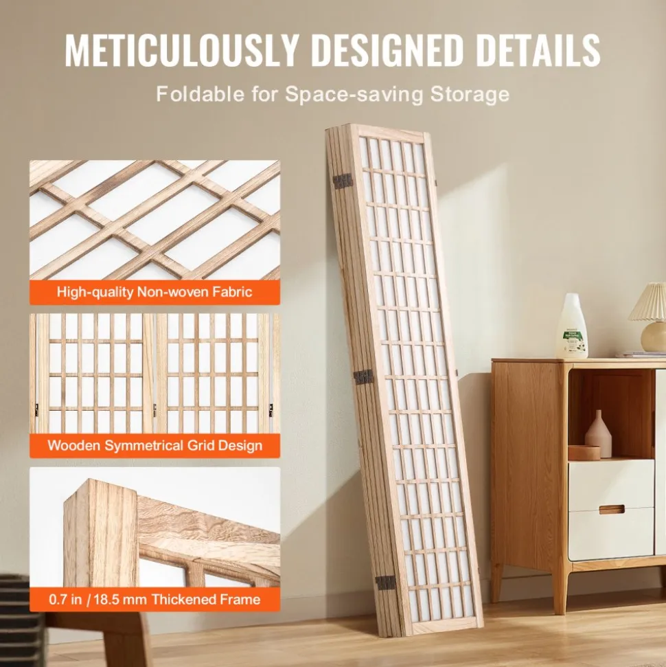 VEVOR Room Divider, 6 Panel Japanese Room Divider, Wood Folding Privacy Screen Indoor, Japanese Partition Dividers Portable Decoration Screens, for Room Separation Home Office Restaurant & Bedroom