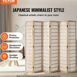VEVOR Room Divider, 6 Panel Japanese Room Divider, Wood Folding Privacy Screen Indoor, Japanese Partition Dividers Portable Decoration Screens, for Room Separation Home Office Restaurant & Bedroom