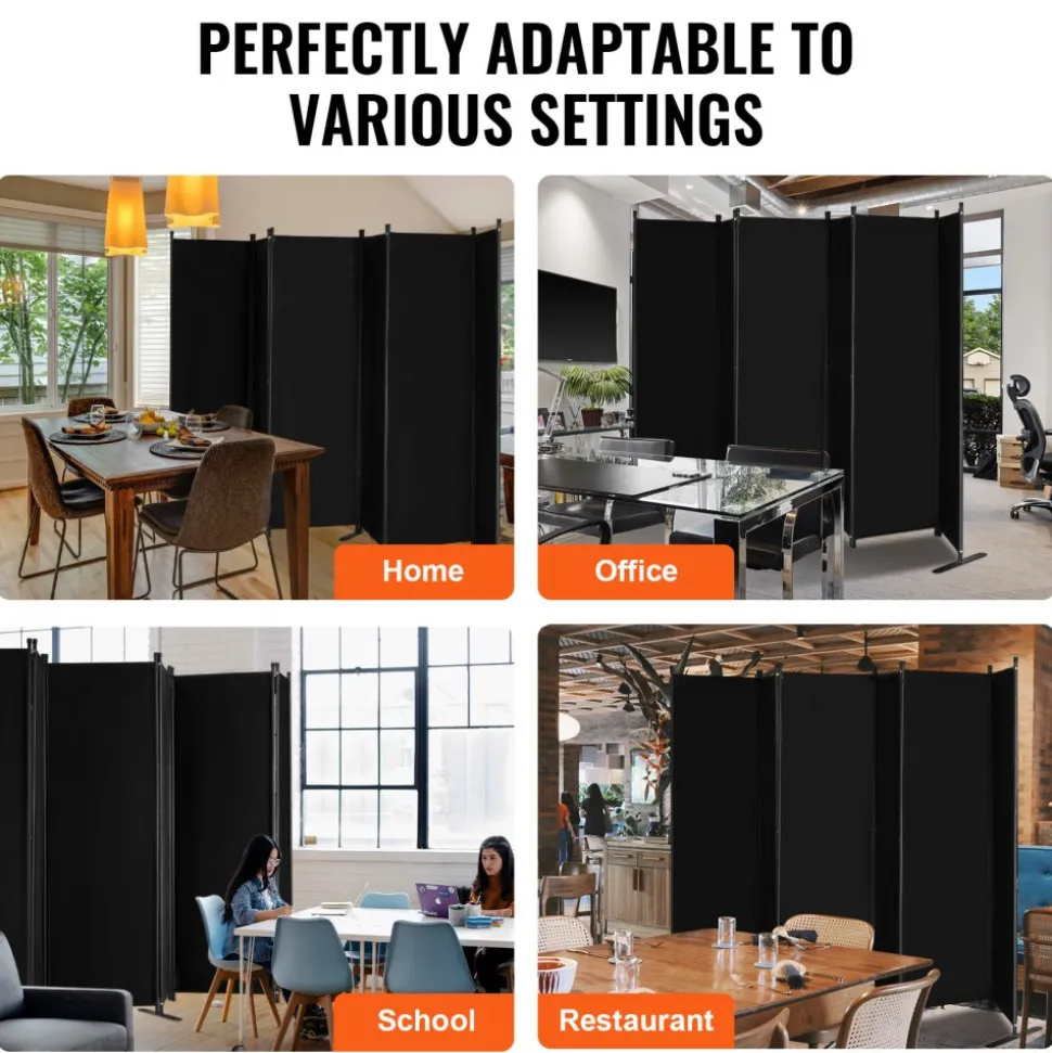 VEVOR Room Divider, 6 Panel Room Divider, Folding Privacy Screen and Portable Partition Divider for Room Separation, Freestanding Room Partitions for Office, Bedroom, Study, Black