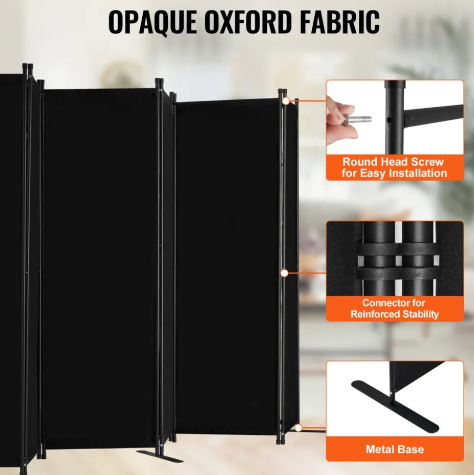 VEVOR Room Divider, 6 Panel Room Divider, Folding Privacy Screen and Portable Partition Divider for Room Separation, Freestanding Room Partitions for Office, Bedroom, Study, Black